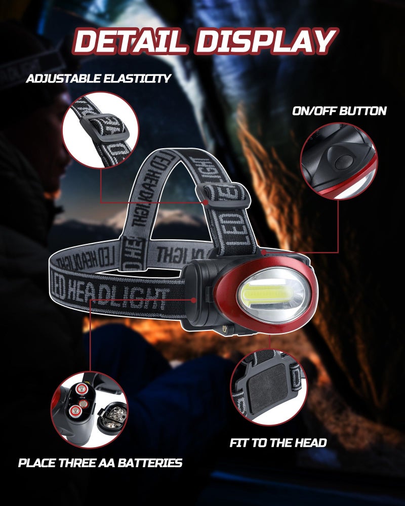 Lichamp Camping Headlamp Flashlight 8 Pack, Outdoor Super Bright COB Head Lamp Gear for Running, Reading, Hiking, Walking, Climbing, Fishing, Hunting, Jogging, Headlight Multipack for Adults, Kids - Image 4